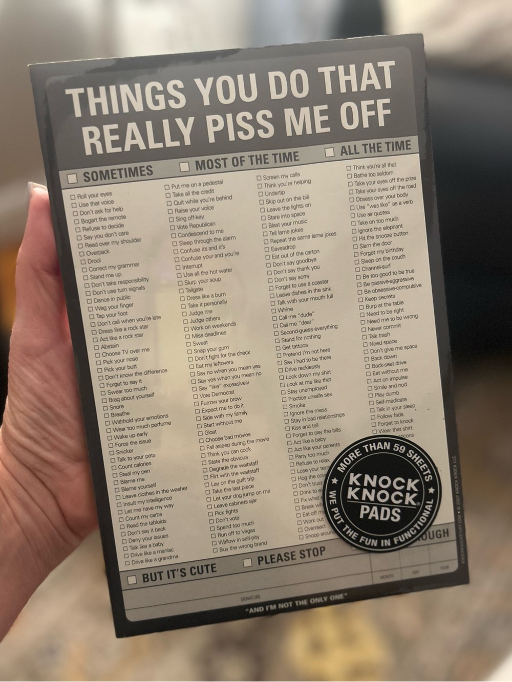Knock Knock Black 'Things You Do That Really Piss Me Off' Checklist Pad